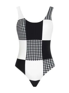 PAPER LONDON Sustainable One Piece Gingham Patchwork Swimsuit Bathing Suit \\ M